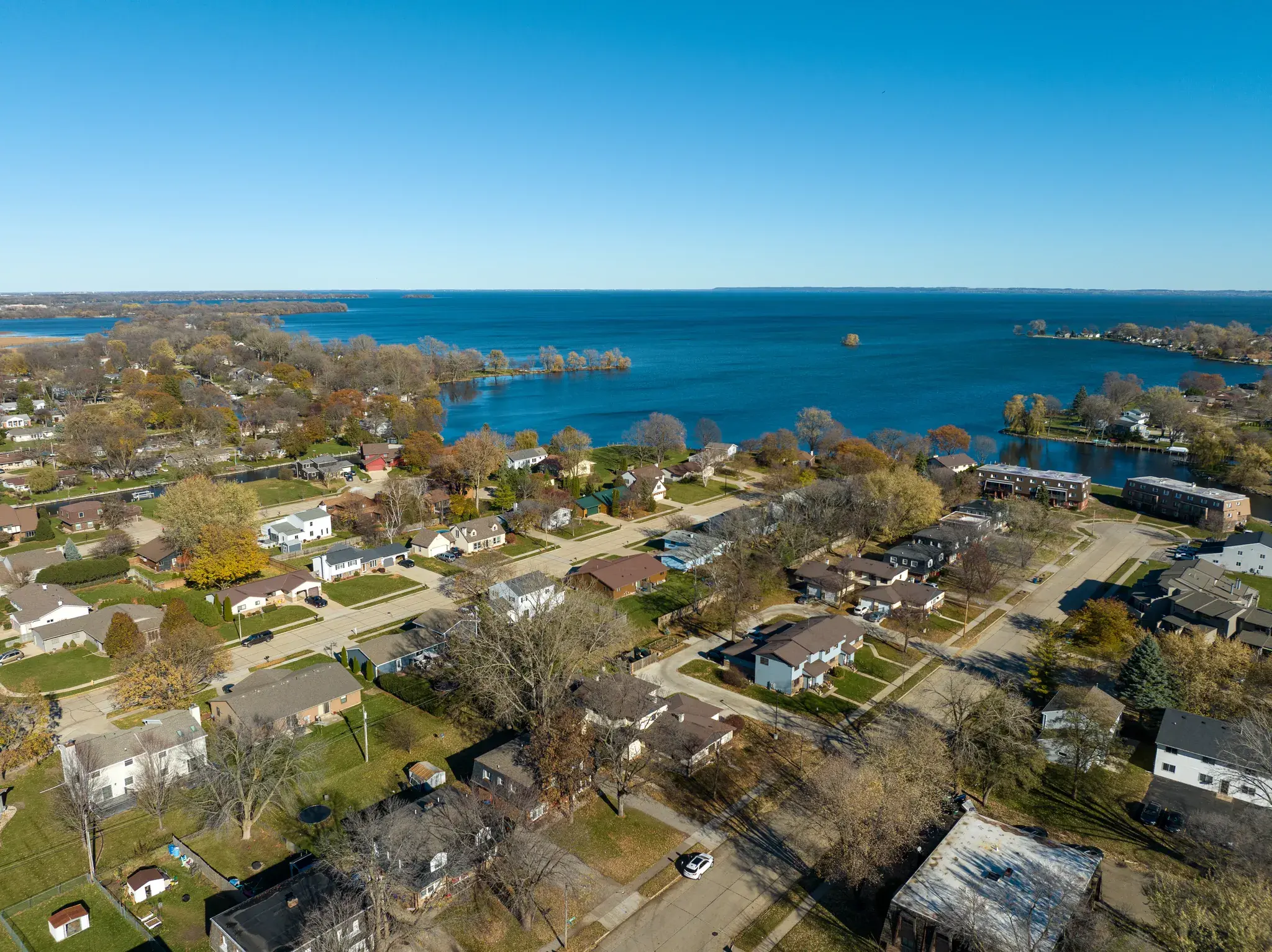 Aerial view of Oshkosh near Lake Winnebago